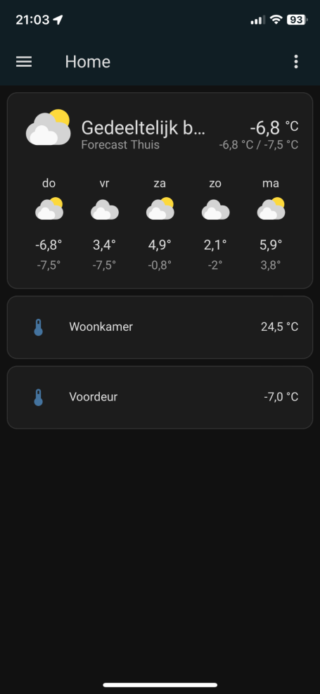 Väderprognos med molnigt väder och temperaturer runt -2.1 °C.